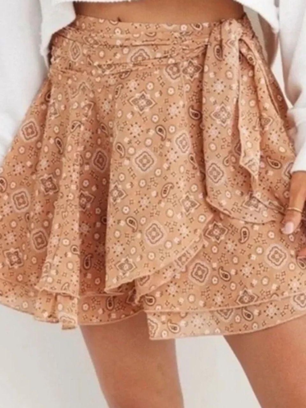 Aerie Women’s Small Chiffon Wrap Skirt Paisley Brown Bandana Print Boho Summer